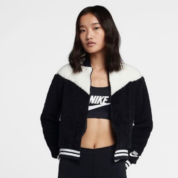 NIKE sherpa bomber black white yin yang fuzzy teddy color block- S - Picture 8 of 11